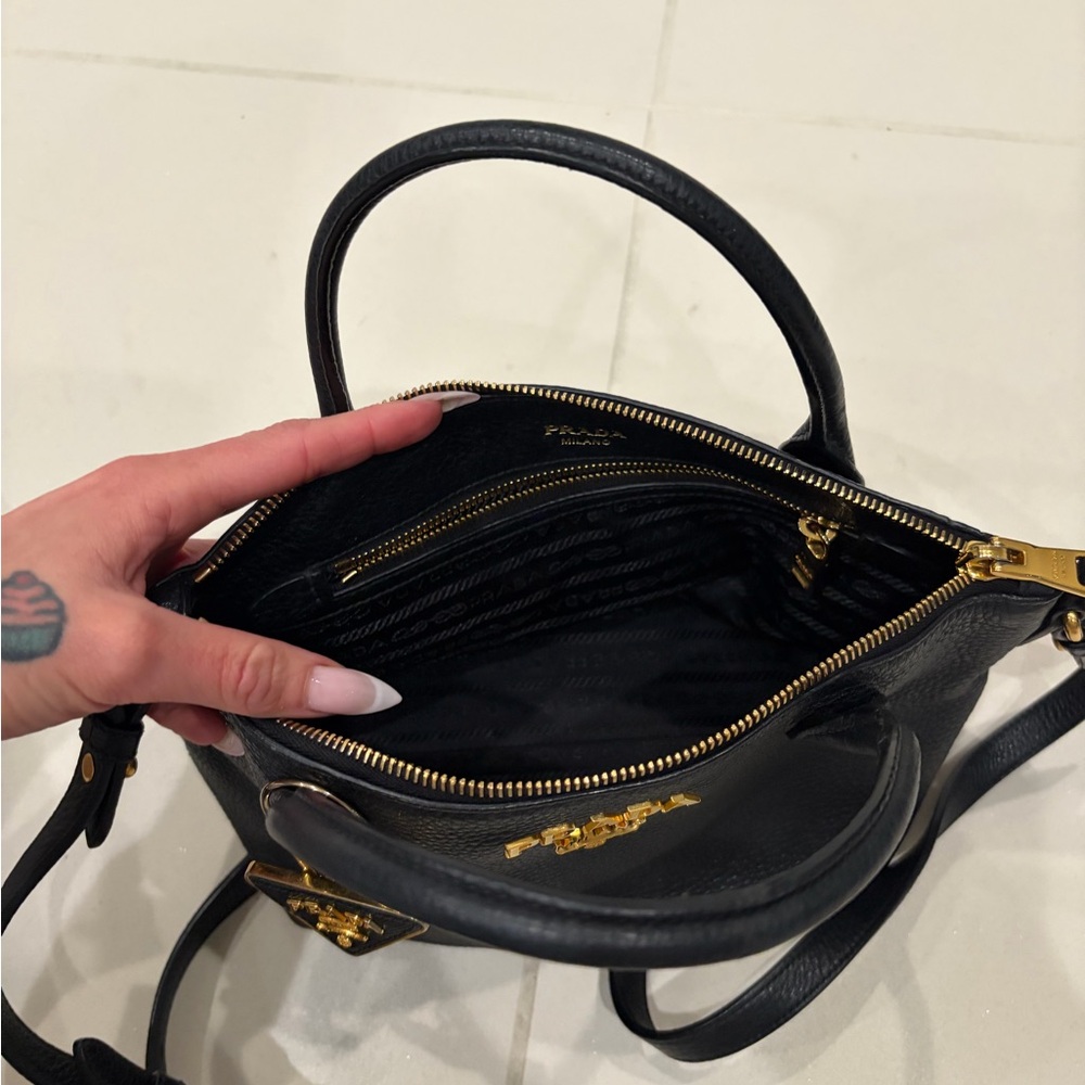 Prada Black and Gold Leather Satchel - Picture 8 of 12